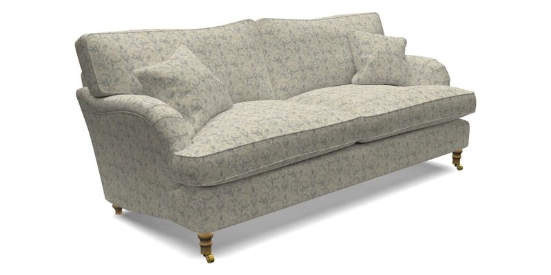 Alwinton 3 Seater Sofa in Ettas Stripe Moss with bolster cushion in Almost Plain Velvet Harvest
