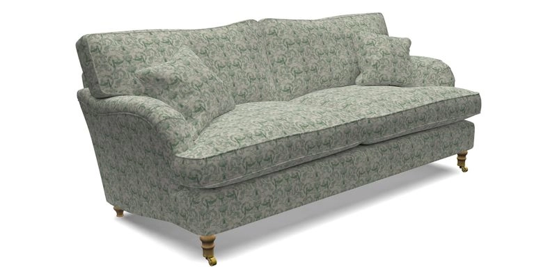 Alwinton 3 Seater Sofa in Ettas Stripe Moss with bolster cushion in Almost Plain Velvet Harvest