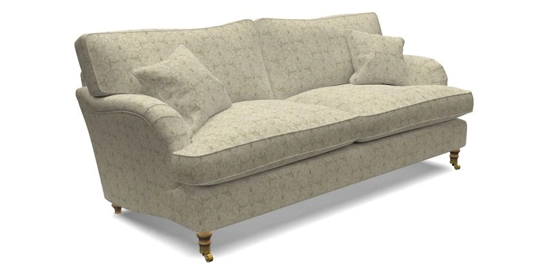 Alwinton 3 Seater Sofa in Ettas Stripe Moss with bolster cushion in Almost Plain Velvet Harvest