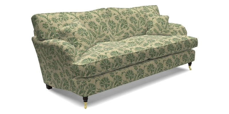 Alwinton 3 Seater Sofa in Ettas Stripe Moss with bolster cushion in Almost Plain Velvet Harvest
