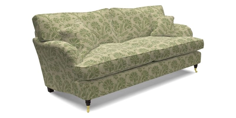 Alwinton 3 Seater Sofa in Ettas Stripe Moss with bolster cushion in Almost Plain Velvet Harvest