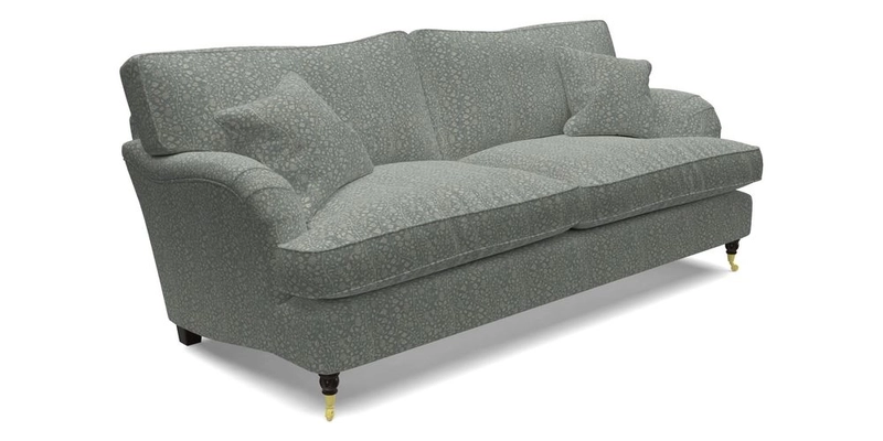 Alwinton 3 Seater Sofa in Ettas Stripe Moss with bolster cushion in Almost Plain Velvet Harvest