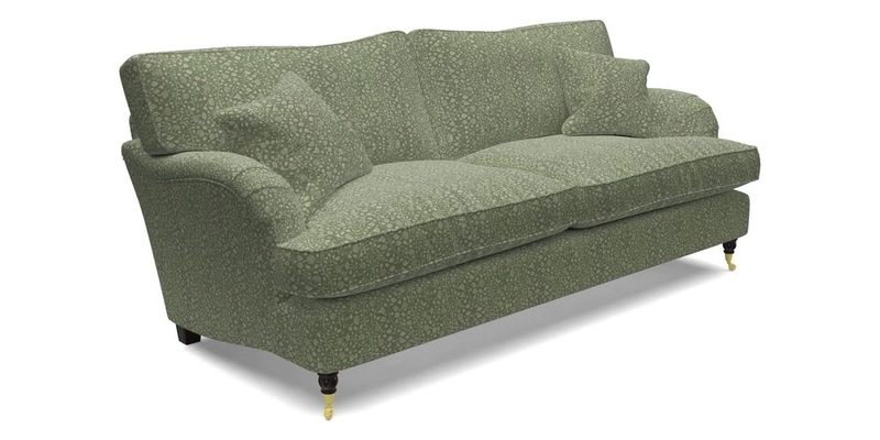 Alwinton 3 Seater Sofa in Ettas Stripe Moss with bolster cushion in Almost Plain Velvet Harvest