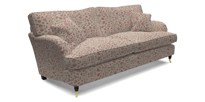 Alwinton 3 Seater Sofa in Ettas Stripe Moss with bolster cushion in Almost Plain Velvet Harvest
