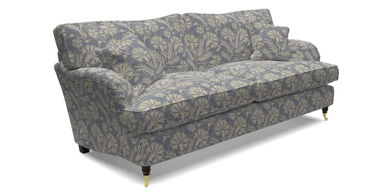 Alwinton 3 Seater Sofa in Ettas Stripe Moss with bolster cushion in Almost Plain Velvet Harvest
