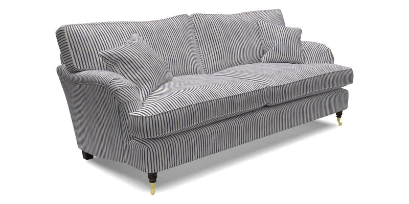 Alwinton 3 Seater Sofa in Ettas Stripe Moss with bolster cushion in Almost Plain Velvet Harvest