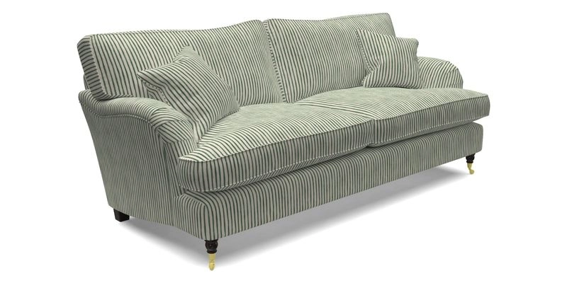 Alwinton 3 Seater Sofa in Ettas Stripe Moss with bolster cushion in Almost Plain Velvet Harvest