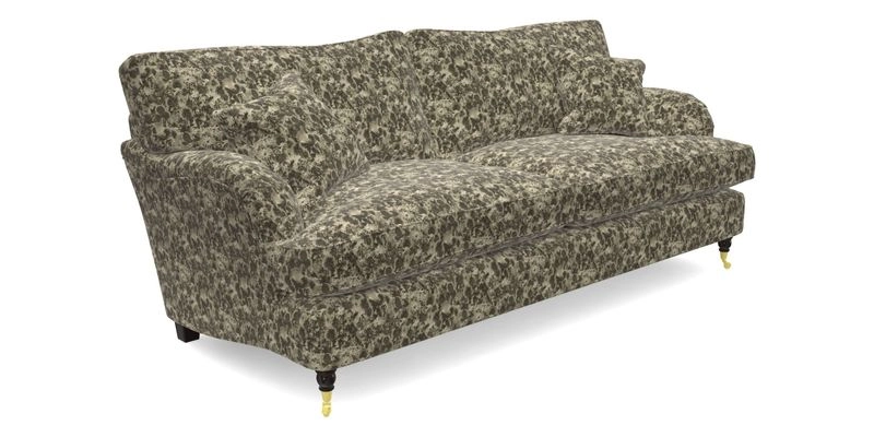 Alwinton 3 seater sofa in Ettas Stripe Moss with bolster cushion in Almost Plain Velvet Harvest