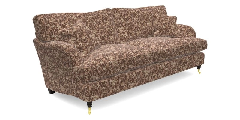 Alwinton 3 seater sofa in Ettas Stripe Moss with bolster cushion in Almost Plain Velvet Harvest