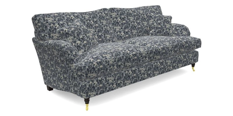 Alwinton 3 seater sofa in Ettas Stripe Moss with bolster cushion in Almost Plain Velvet Harvest