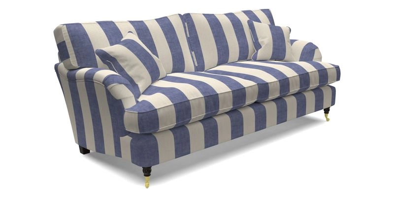Alwinton 3 Seater Sofa in Ettas Stripe Moss with bolster cushion in Almost Plain Velvet Harvest