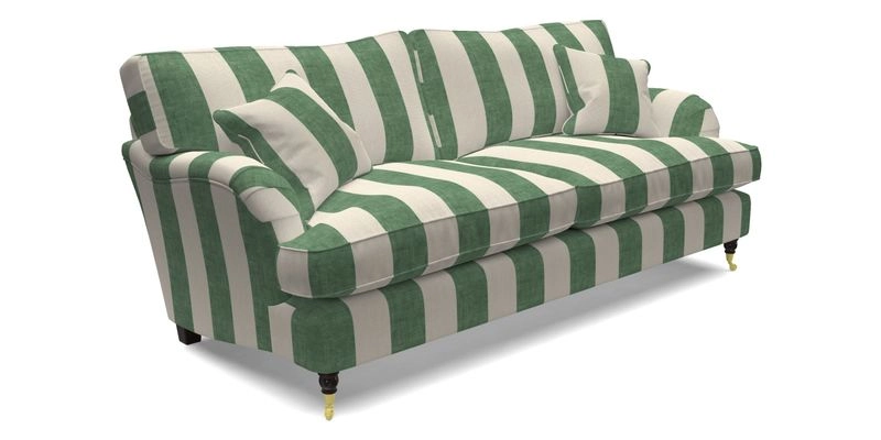 Alwinton 3 Seater Sofa in Ettas Stripe Moss with bolster cushion in Almost Plain Velvet Harvest