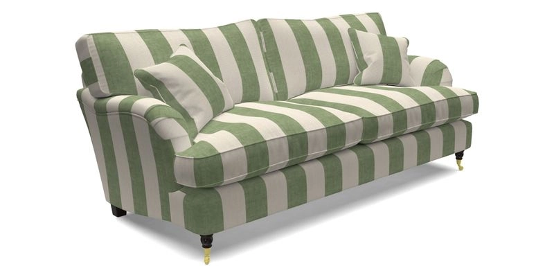 Alwinton 3 Seater Sofa in Ettas Stripe Moss with bolster cushion in Almost Plain Velvet Harvest