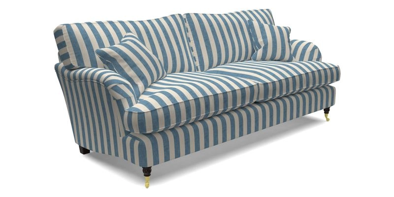 Alwinton 3 Seater Sofa in Ettas Stripe Moss with bolster cushion in Almost Plain Velvet Harvest
