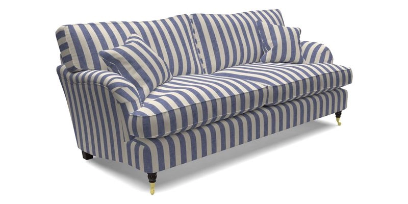 Alwinton 3 Seater Sofa in Ettas Stripe Moss with bolster cushion in Almost Plain Velvet Harvest