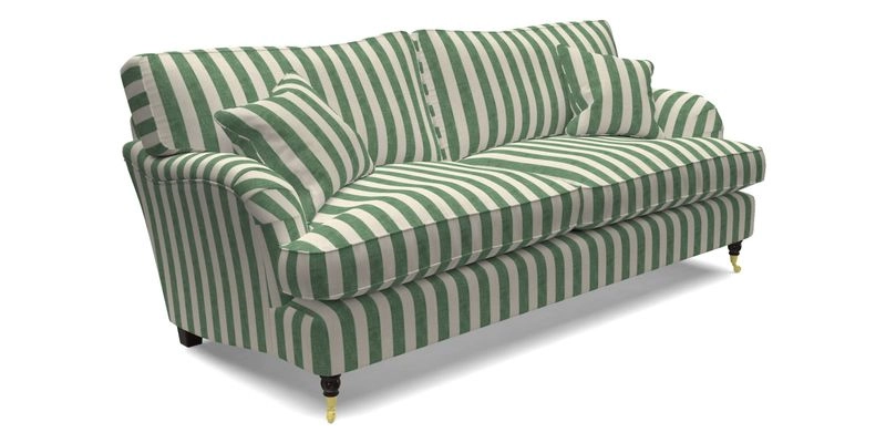 Alwinton 3 Seater Sofa in Ettas Stripe Moss with bolster cushion in Almost Plain Velvet Harvest