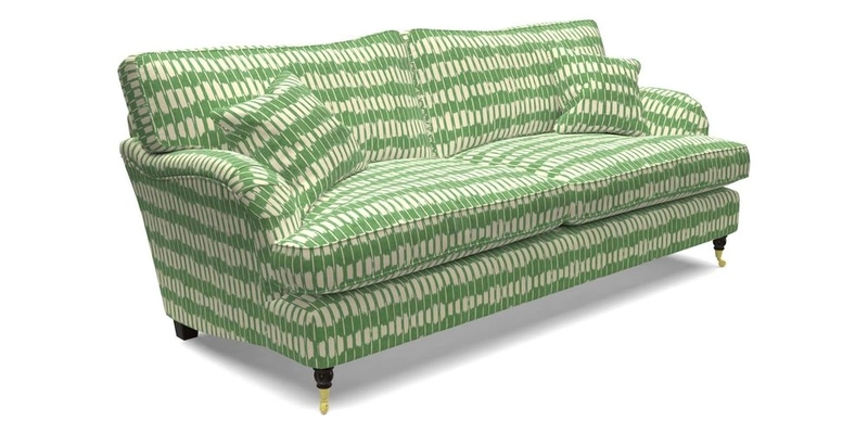 Alwinton 3 Seater Sofa in Ettas Stripe Moss with bolster cushion in Almost Plain Velvet Harvest