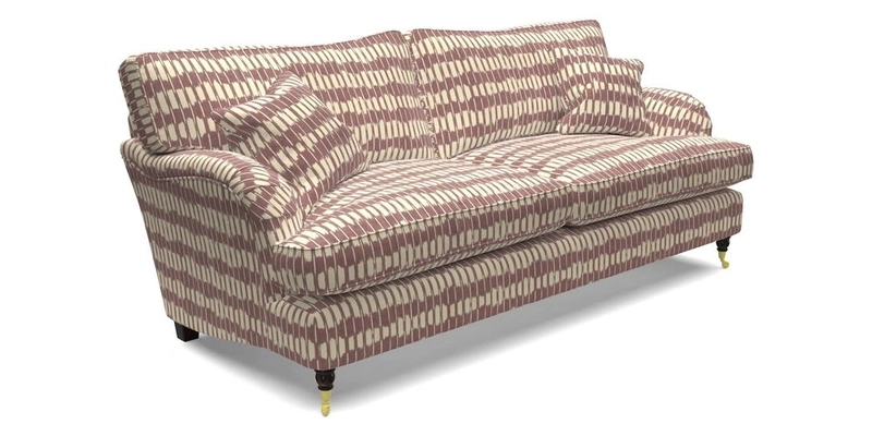 Alwinton 3 Seater Sofa in Ettas Stripe Moss with bolster cushion in Almost Plain Velvet Harvest