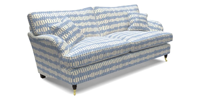 Alwinton 3 Seater Sofa in Ettas Stripe Moss with bolster cushion in Almost Plain Velvet Harvest