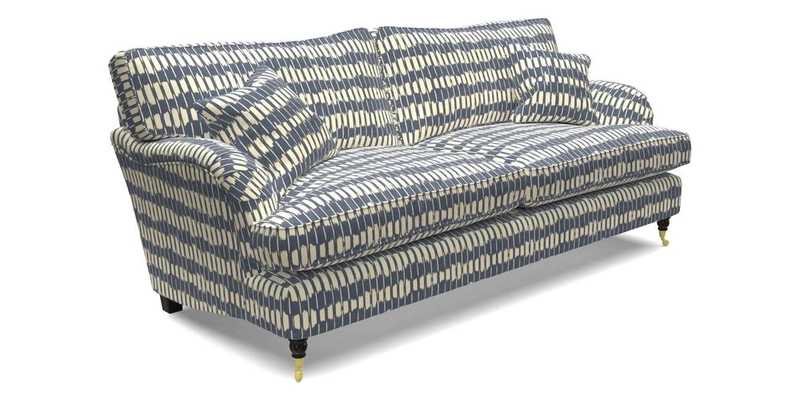 Alwinton 3 Seater Sofa in RHS Collection on Velvet William Hooker with Fringe in Sophie Bullion Viridian and Bedham Footstool in RHS Gertrude Jekyll Lattice Green