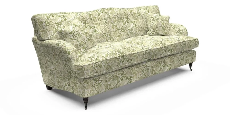 Alwinton 3 Seater Sofa in Ettas Stripe Moss with bolster cushion in Almost Plain Velvet Harvest