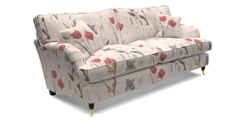 Alwinton 3 Seater Sofa in Ettas Stripe Moss with bolster cushion in Almost Plain Velvet Harvest