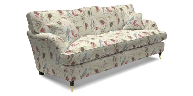 Alwinton 3 Seater Sofa in Ettas Stripe Moss with bolster cushion in Almost Plain Velvet Harvest