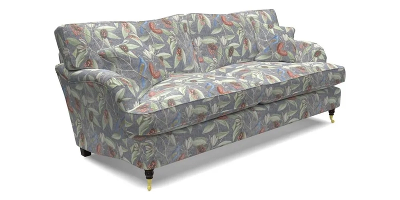 Alwinton 3 Seater Sofa in Ettas Stripe Moss with bolster cushion in Almost Plain Velvet Harvest