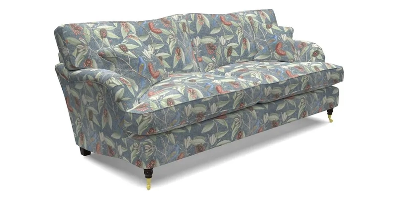 Alwinton 3 Seater Sofa in Ettas Stripe Moss with bolster cushion in Almost Plain Velvet Harvest