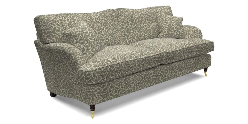 Alwinton 3 Seater Sofa in Ettas Stripe Moss with bolster cushion in Almost Plain Velvet Harvest