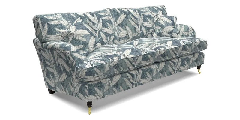 Alwinton 3 Seater Sofa in Ettas Stripe Moss with bolster cushion in Almost Plain Velvet Harvest
