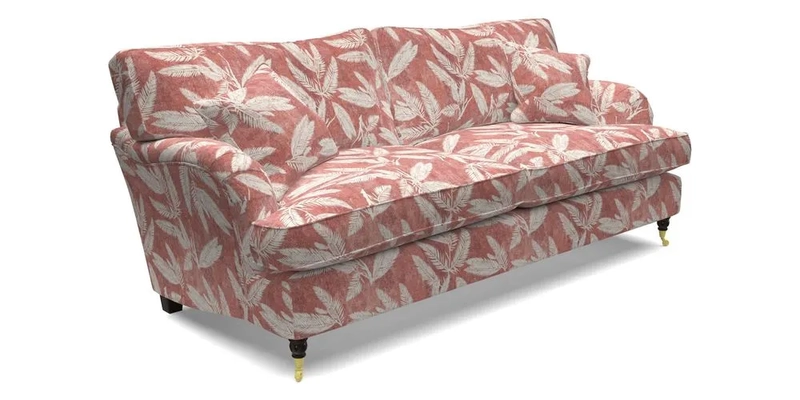 Alwinton 3 Seater Sofa in Ettas Stripe Moss with bolster cushion in Almost Plain Velvet Harvest