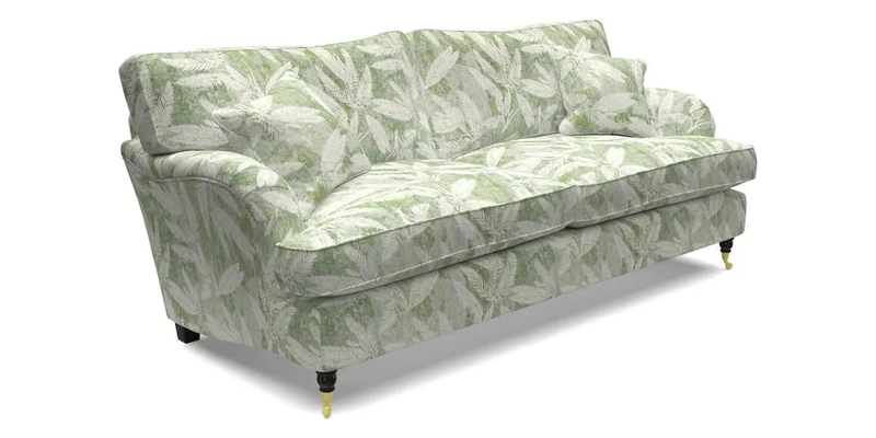 Alwinton 3 Seater Sofa in Ettas Stripe Moss with bolster cushion in Almost Plain Velvet Harvest
