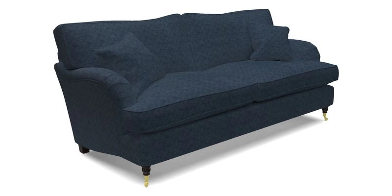 Alwinton 3 Seater Sofa in Ettas Stripe Moss with bolster cushion in Almost Plain Velvet Harvest