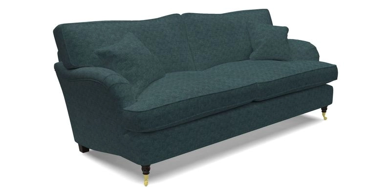 Alwinton 3 Seater Sofa in Ettas Stripe Moss with bolster cushion in Almost Plain Velvet Harvest