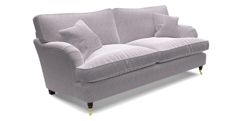 Alwinton 3 Seater Sofa in RHS Collection on Velvet William Hooker with Fringe in Sophie Bullion Viridian and Bedham Footstool in RHS Gertrude Jekyll Lattice Green