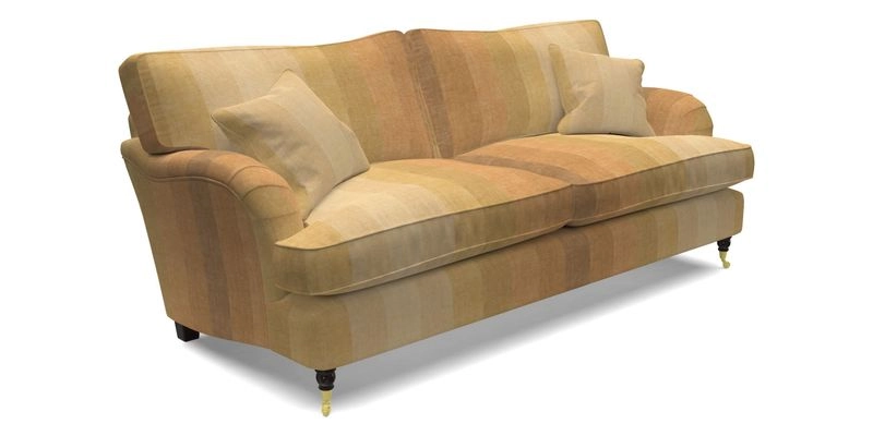 Alwinton 3 Seater Sofa in Ettas Stripe Moss with bolster cushion in Almost Plain Velvet Harvest