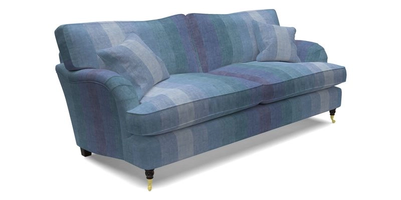 Alwinton 3 Seater Sofa in Ettas Stripe Moss with bolster cushion in Almost Plain Velvet Harvest