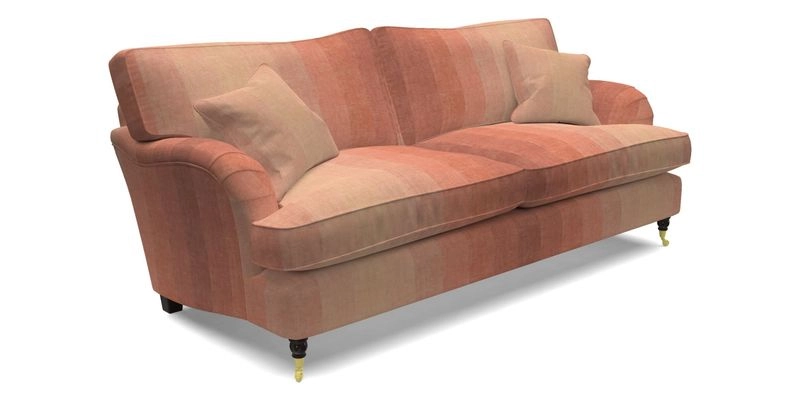 Alwinton 3 Seater Sofa in Ettas Stripe Moss with bolster cushion in Almost Plain Velvet Harvest