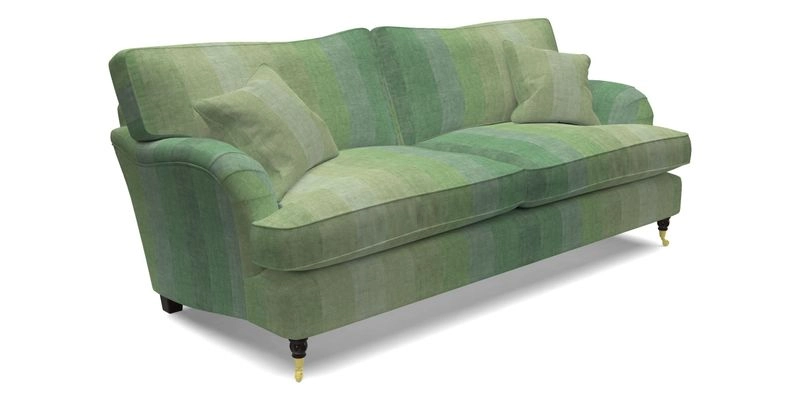 Alwinton 3 Seater Sofa in Ettas Stripe Moss with bolster cushion in Almost Plain Velvet Harvest