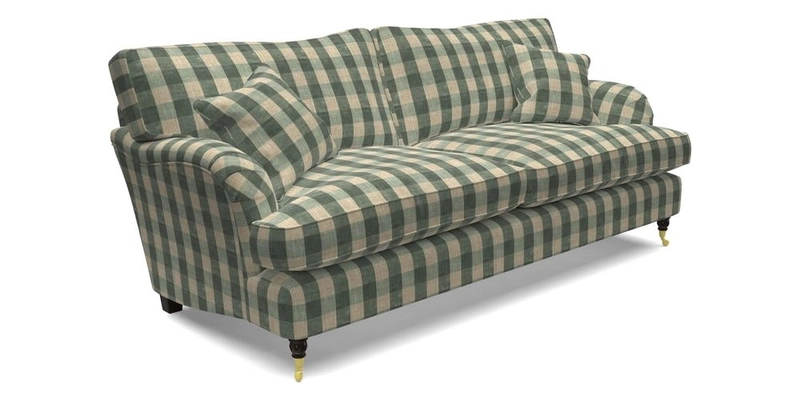 Alwinton 3 Seater Sofa in Ettas Stripe Moss with bolster cushion in Almost Plain Velvet Harvest