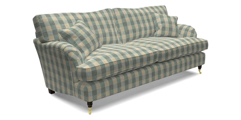 Alwinton 3 Seater Sofa in Ettas Stripe Moss with bolster cushion in Almost Plain Velvet Harvest