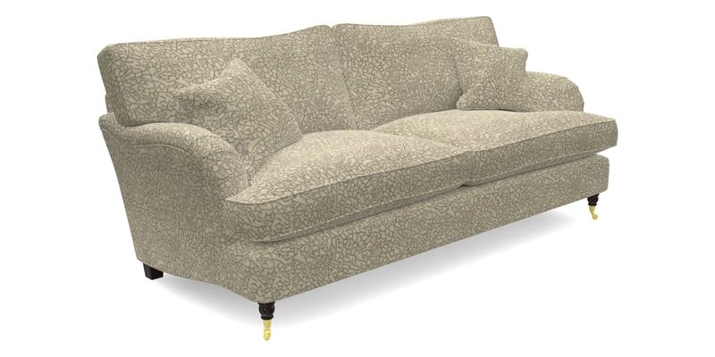 Alwinton 3 seater sofa in Ettas Stripe Moss with bolster cushion in Almost Plain Velvet Harvest