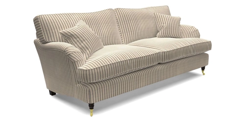 Alwinton 3 Seater Sofa in RHS Collection on Velvet William Hooker with Fringe in Sophie Bullion Viridian and Bedham Footstool in RHS Gertrude Jekyll Lattice Green