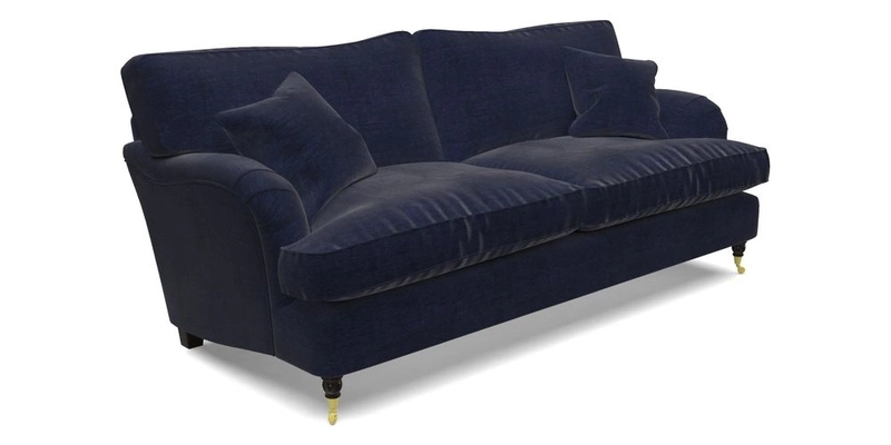 Alwinton 3 Seater Sofa in RHS Collection on Velvet William Hooker with Fringe in Sophie Bullion Viridian and Bedham Footstool in RHS Gertrude Jekyll Lattice Green