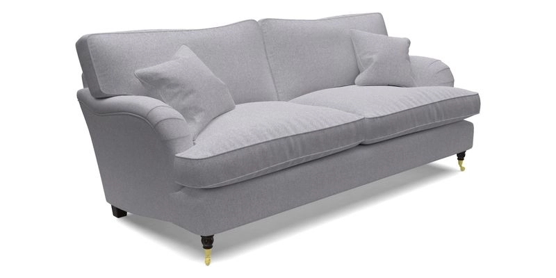 Alwinton 3 Seater Sofa in Ettas Stripe Moss with bolster cushion in Almost Plain Velvet Harvest
