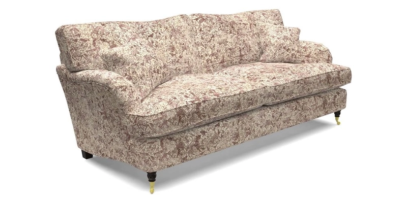 Alwinton 3 Seater Sofa in RHS Collection on Velvet William Hooker with Fringe in Sophie Bullion Viridian and Bedham Footstool in RHS Gertrude Jekyll Lattice Green