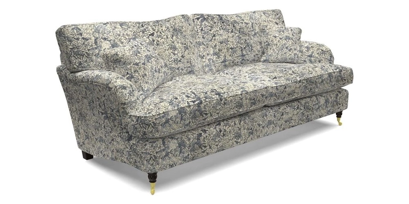 Alwinton 3 Seater Sofa in RHS Collection on Velvet William Hooker with Fringe in Sophie Bullion Viridian and Bedham Footstool in RHS Gertrude Jekyll Lattice Green