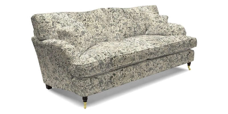 Alwinton 3 Seater Sofa in RHS Collection on Velvet William Hooker with Fringe in Sophie Bullion Viridian and Bedham Footstool in RHS Gertrude Jekyll Lattice Green