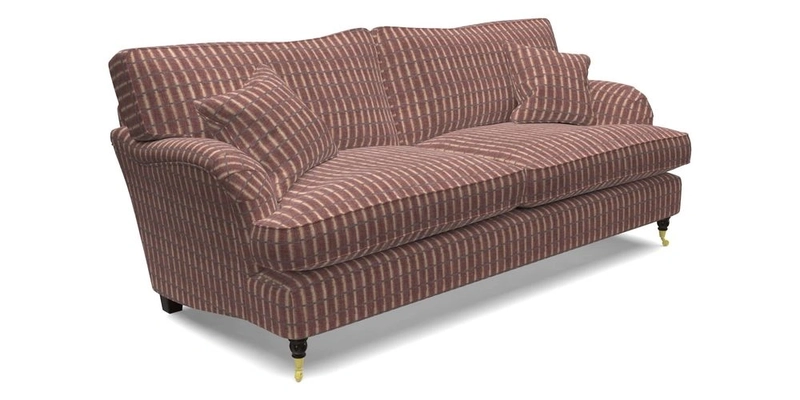 Alwinton 3 Seater Sofa in Ettas Stripe Moss with bolster cushion in Almost Plain Velvet Harvest